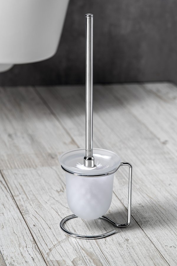 Sapho X-ROUND E WC štětka na postavení, mléčné sklo, chrom XR302