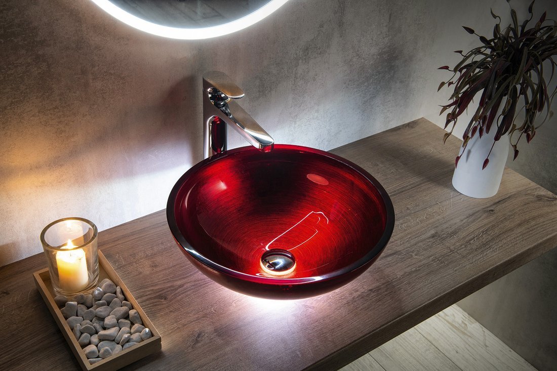 Sapho MURANO ROSSO IMPERO skleněné umyvadlo na desku, průměr 40cm, červená AL5318-63