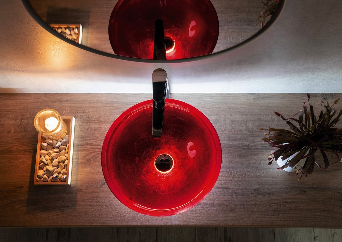 Sapho MURANO ROSSO IMPERO skleněné umyvadlo na desku, průměr 40cm, červená AL5318-63