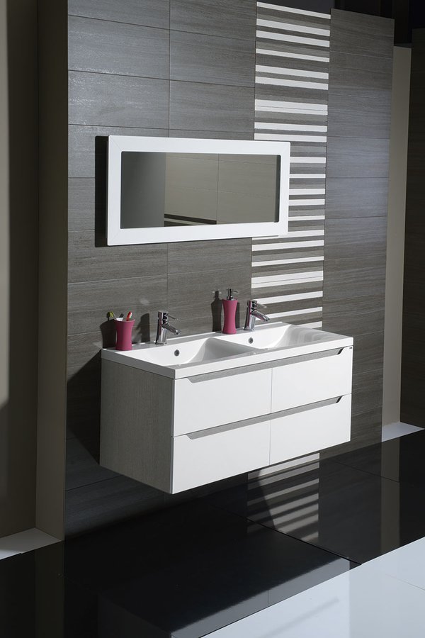 Sapho WAVE dvojumyvadlová skříňka 119,7x50x47,8cm, bílá/dub stříbrný WA120-3011