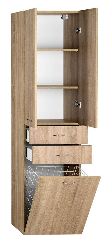 Aqualine ZOJA/KERAMIA FRESH skříňka vysoká s košem 50x184x29cm, dub platin 51295