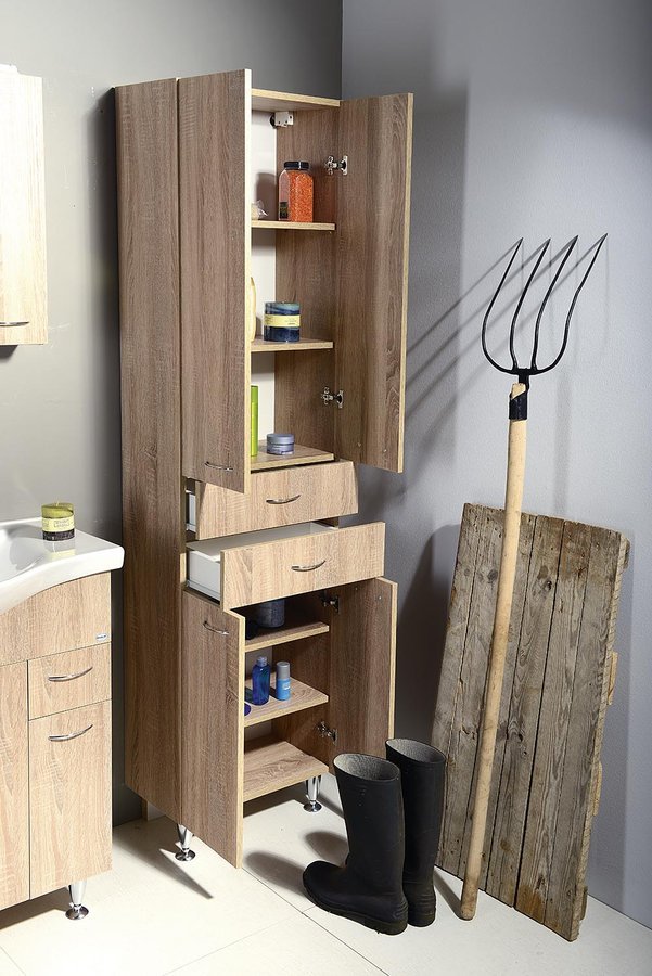 Aqualine ZOJA/KERAMIA FRESH skříňka vysoká se zásuvkami 50x184x29cm, dub platin 51296