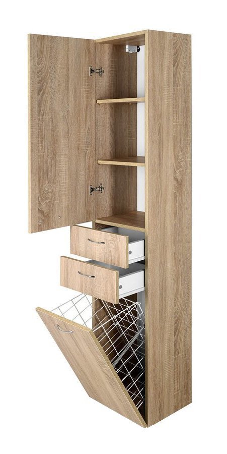Aqualine ZOJA/KERAMIA FRESH skříňka vysoká s košem 35x184x29cm, dub platin 51232
