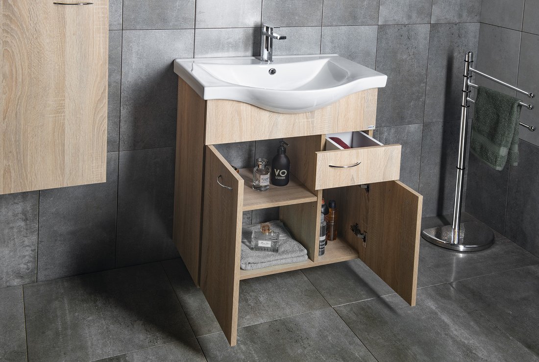 Aqualine KERAMIA FRESH umyvadlová skříňka, 1 zásuvka, 60,6x74x34cm, dub platin 50066