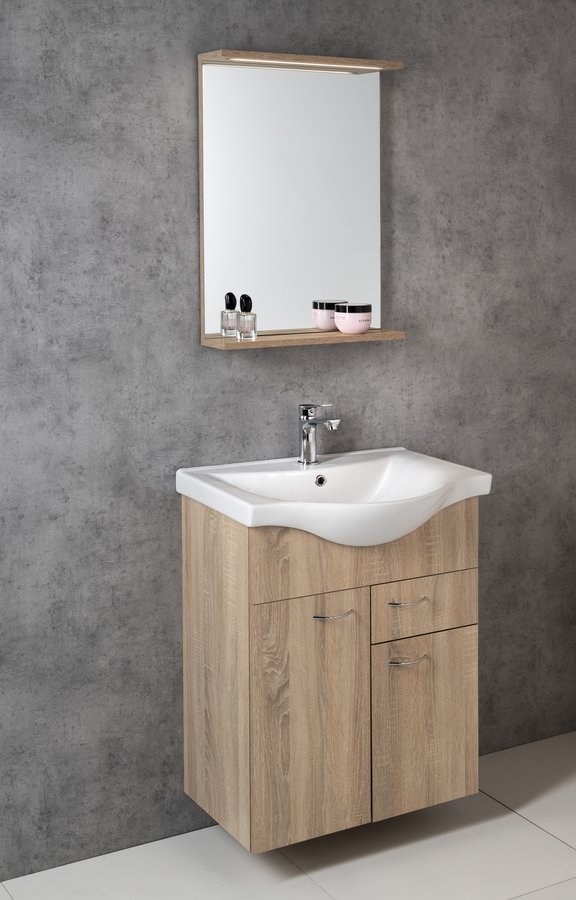 Aqualine KERAMIA FRESH umyvadlová skříňka, 1 zásuvka, 60,6x74x34cm, dub platin 50066