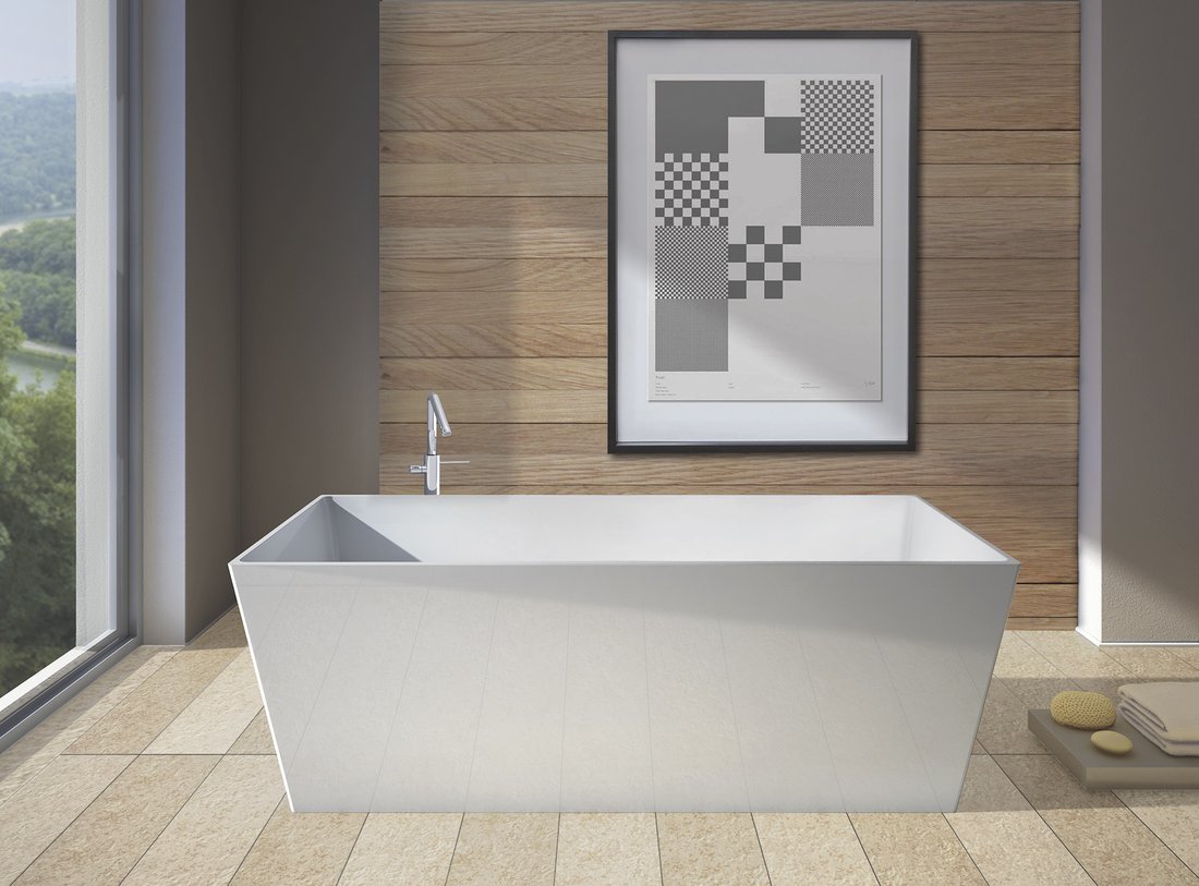 Gelco KVADRIE volně stojící vana 1590x650x550mm, litý mramor, bílá lesk GVKV1590