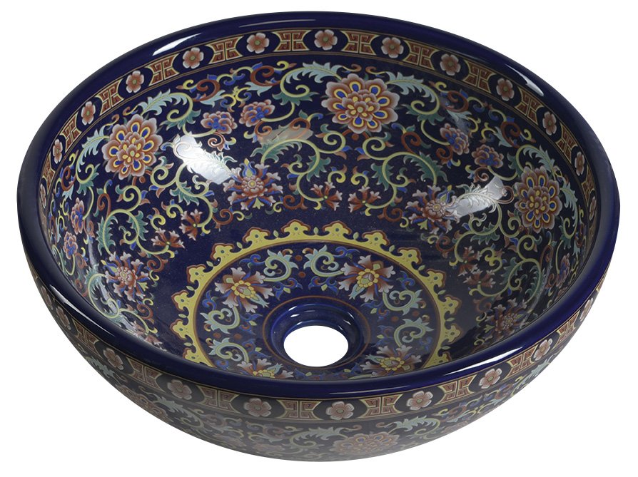 PRIORI keramické umyvadlo na desku, Ø 41 cm, fialová s ornamenty PI022