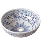 Photo: PRIORI counter top ceramic washbasin Ø 41 cm, white with blue pattern