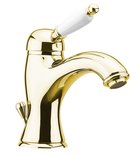 Photo: KIRKÉ WHITE basin mixer tap lever white, with pop up waste, gold