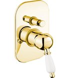 Photo: KIRKÉ WHITE concealed shower mixer tap, 2 outlets, white lever, gold