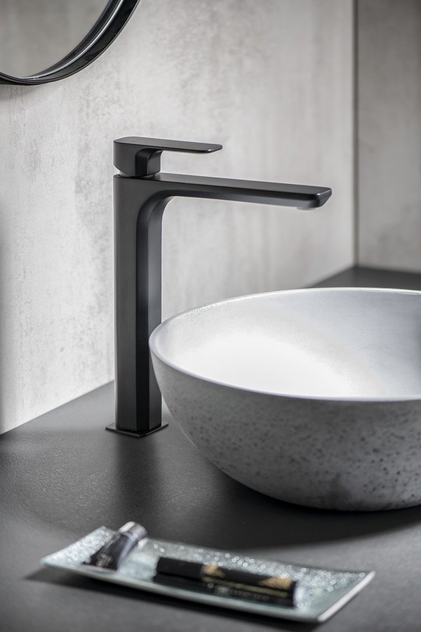 Sapho SPY stojánková umyvadlová baterie vysoká bez výpusti, prodloužená hubice, černá mat PY07/15