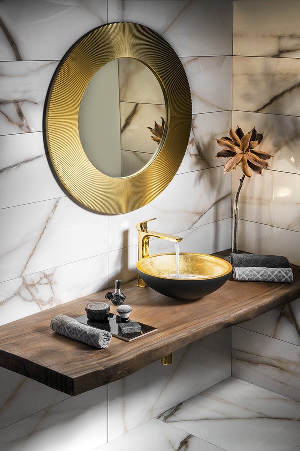 Sapho MURANO BLACK-GOLD skleněné umyvadlo na desku, průměr 40cm, černá/zlatá AL5318-77
