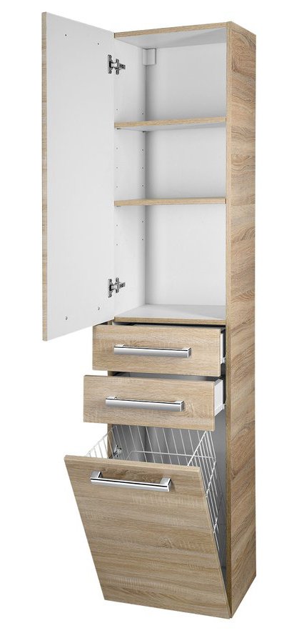 Aqualine VEGA skříňka vysoká s košem, 40x184x31cm, dub platin VG980