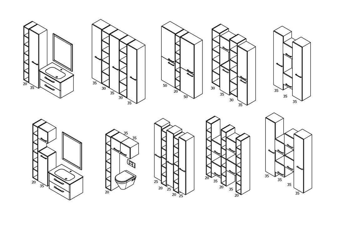 Sapho ESPACE otevřená policová skříňka 20x172x32cm, borovice rustik ESC100-1616