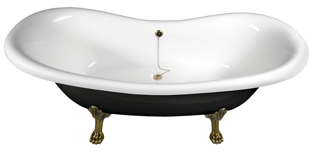 Polysan CHARLESTON volně stojící vana 188x83x69cm, nohy bronz, černá/bílá 72960
