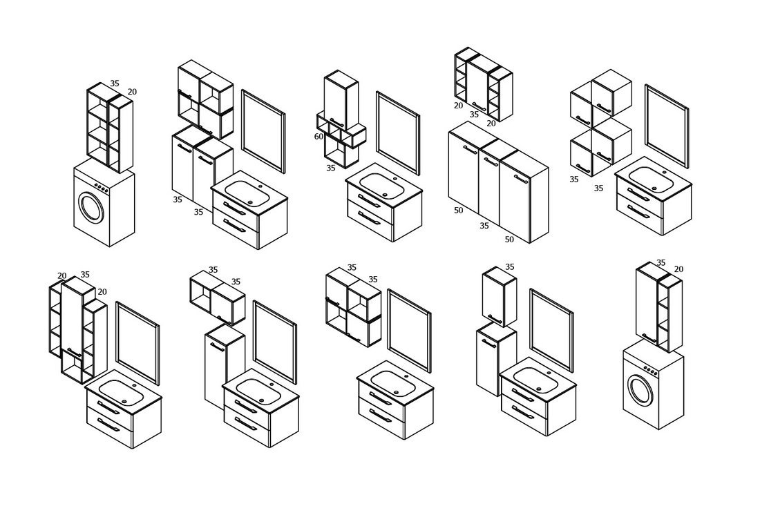 Sapho ESPACE otevřená policová skříňka 20x60x22cm, bílá ESC140-3030