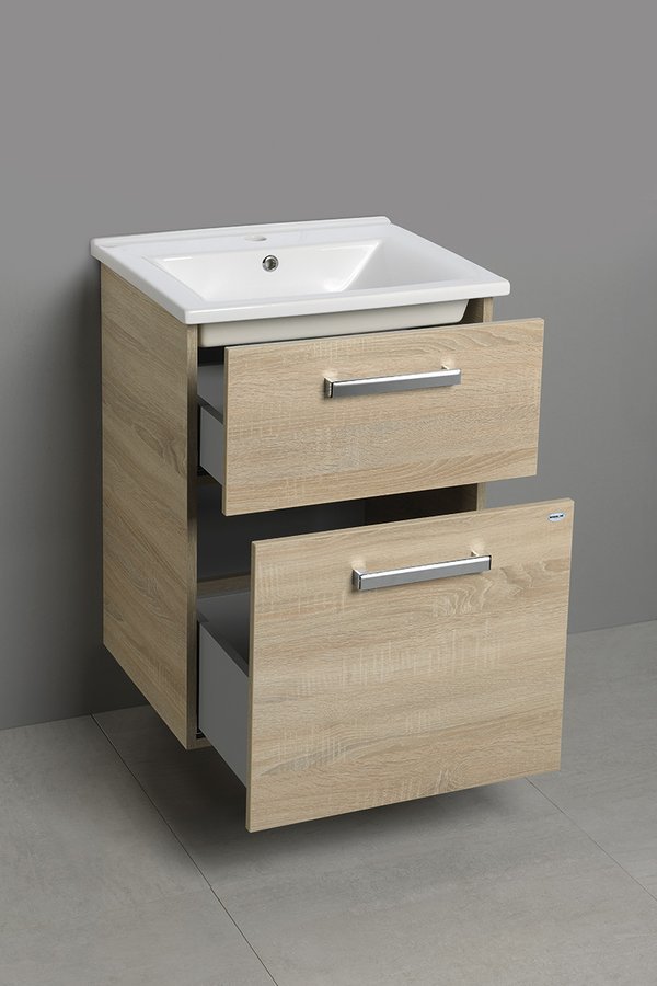 Aqualine VEGA umyvadlová skříňka 51,5x72,6x43,6cm, 2x zásuvka, dub platin VG853