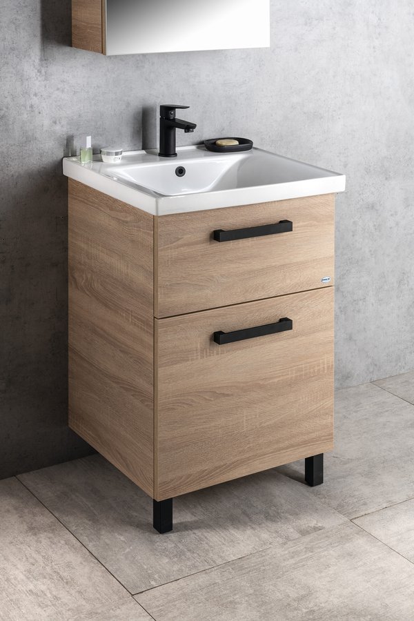 Aqualine VEGA umyvadlová skříňka 51,5x72,6x43,6cm, 2x zásuvka, dub platin VG853