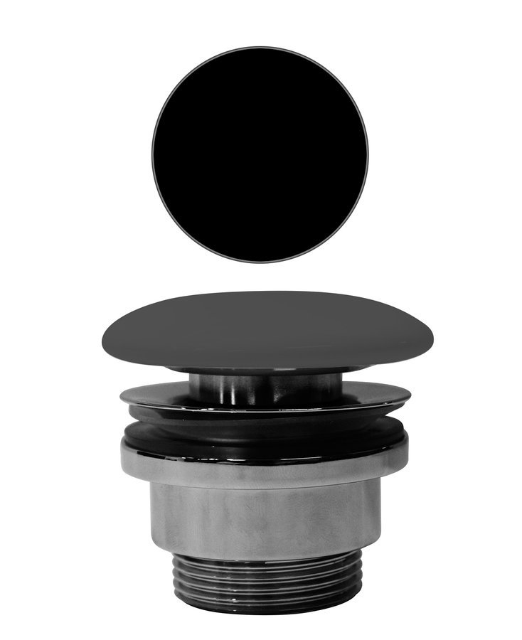GSI umývadlová výpust 5/4", neuzatvárateľná, tl.5-65 mm, keramická krytka, čierna mat