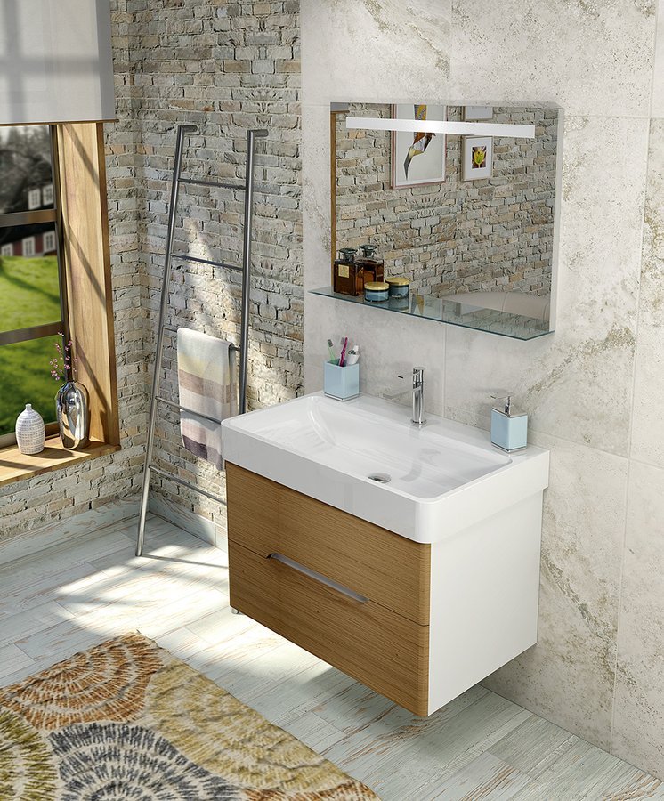 Sapho MEDIENA umyvadlová skříňka 76x51x48,5cm, bílá mat/dub natural MD082