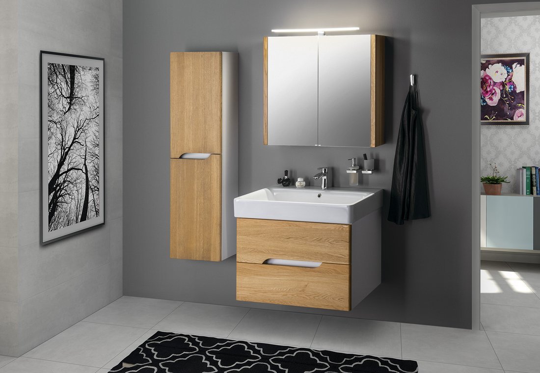 Sapho MEDIENA umyvadlová skříňka 76x51x48,5cm, bílá mat/dub natural MD082