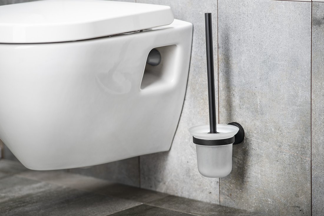Aqualine SAMBA WC štětka závěsná, mléčné sklo, černá mat SB208