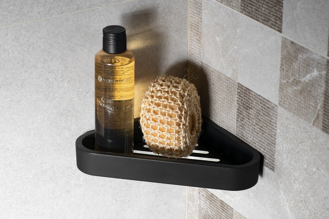 Gedy SMART rohová police do sprchy, 170x30x170mm, černá mat 328314