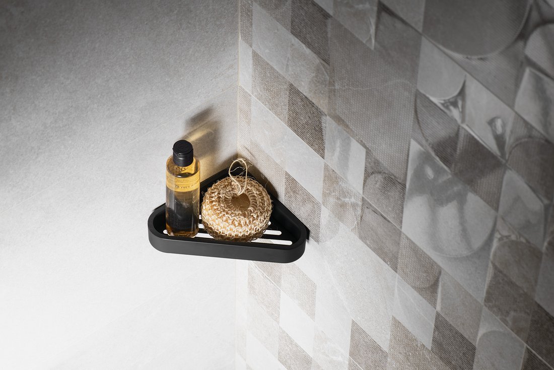 Gedy SMART rohová police do sprchy, 170x30x170mm, černá mat 328314