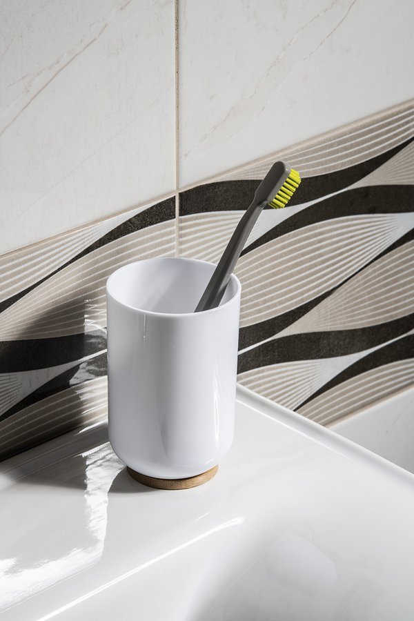 Aqualine SNOW sklenka na postavení, bílá/bambus 7579