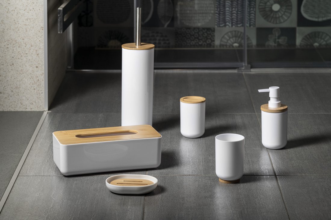 Aqualine SNOW sklenka na postavení, bílá/bambus 7579