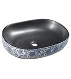 Photo: PRIORI counter top ceramic washbasin 60x40 cm, black with blue pattern
