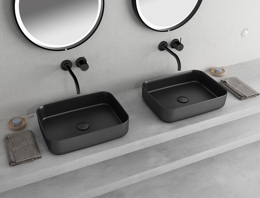 Isvea INFINITY RECTANGLE keramické umyvadlo na desku, 50x36cm, černá mat 10NF65050-2N
