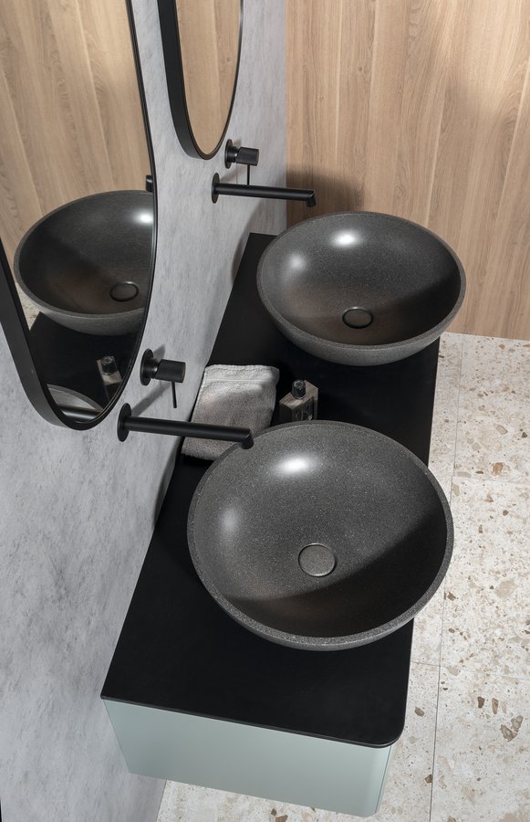 Sapho TURF betonové umyvadlo na desku, včetně výpusti, Ø 44cm, černý granit AR436