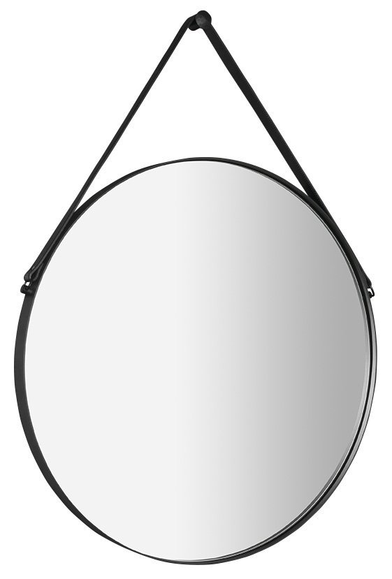 ORBITER kulaté zrcadlo s koženým páskem ø 70cm, černá mat