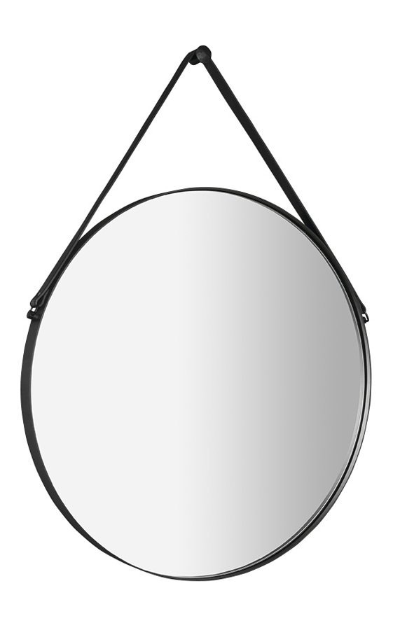 ORBITER kulaté zrcadlo s koženým páskem ø 60cm, černá mat ORT060