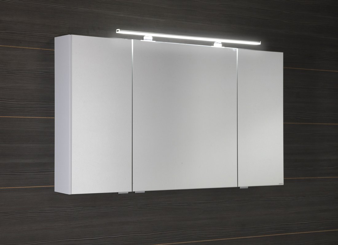 Sapho RIWA galerka s LED osvětlením, 3x dvířka, 121x70x17cm, bílá lesk RIW120-0030