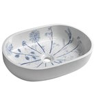 Photo: PRIORI counter top ceramic washbasin 60x40 cm, white with blue pattern