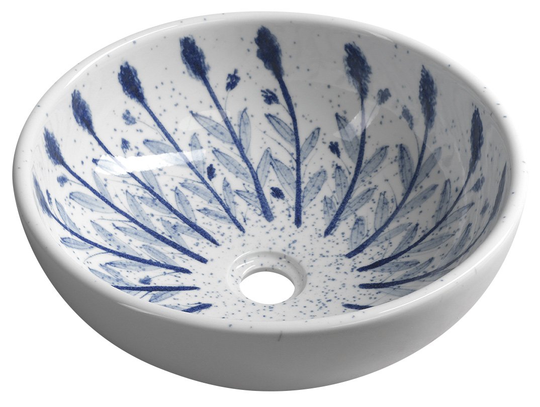 PRIORI keramické umyvadlo na desku, Ø 41 cm, bílá s modrým vzorem PI028