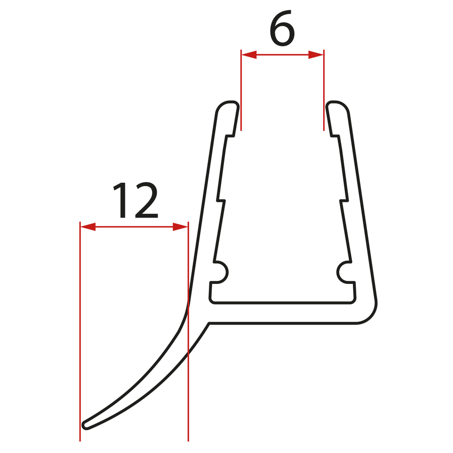 Spodní těsnění na dveře, sklo 6mm, 1000mm NDPT-02