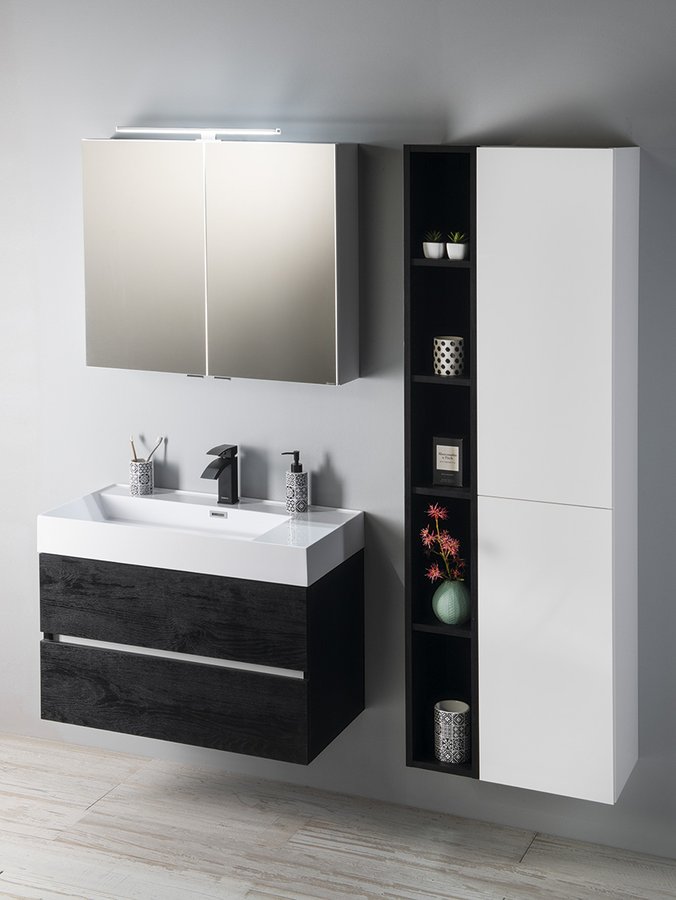 Sapho RIWA galerka s LED osvětlením, 81x70x17cm, dub stříbrný RIW080-0011