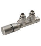 Photo: TWIN Radiator Angled Thermostatic Valve Set, left/midd. conn./brushed ss steel