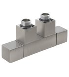 Photo: CUBE TWIN Towel Radiator Angled Valve Set, midd.connection, brushed stainless steel
