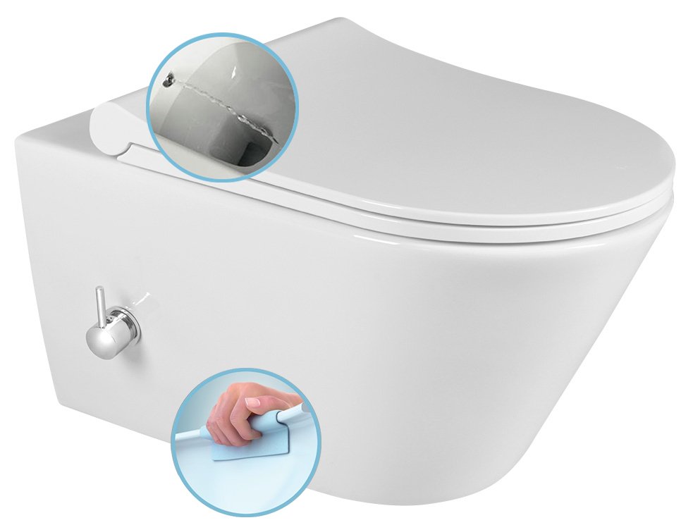 AVVA závěsná WC mísa Rimless, integrovaná baterie a bidet. sprška, 35,5x53 cm, bílá 100315