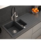 Photo: Inset Granite Sink with Drainer and Half Bowl, 100x50cm, black