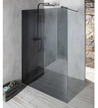 Photo: VARIO BLACK One-piece shower glass panel, wall-mount, smoked glass, 800 mm