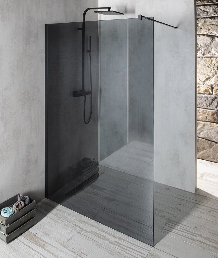 VARIO BLACK jednodílná sprchová zástěna k instalaci ke stěně, kouřové sklo, 1300 mm