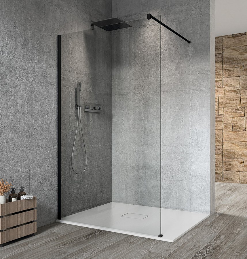 VARIO BLACK jednodílná sprchová zástěna k instalaci ke stěně, čiré sklo, 900 mm GX1290GX1014