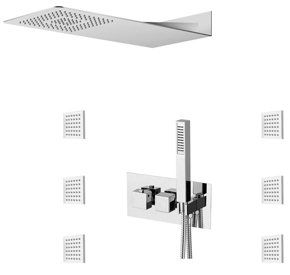 LATUS podomietkový sprchový set s podomietkovou sprchovou termostatickou batériou vrátane ručnej sprchy, 3 výstupy, chróm