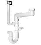 Photo: Space-saving kitchen sink trap with overflow and dishwasher connection 1"1/2, 40mm, white