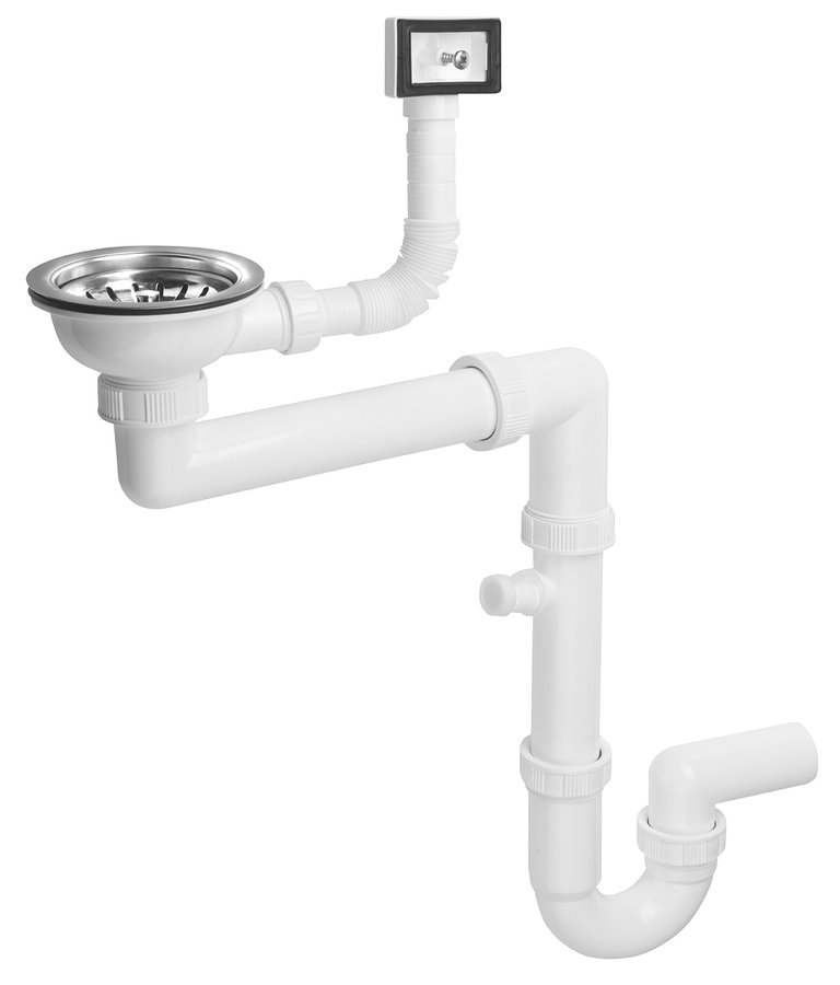 Space-saving kitchen sink trap with overflow and dishwasher connection  6/4, DN40, white : SAPHO E-shop